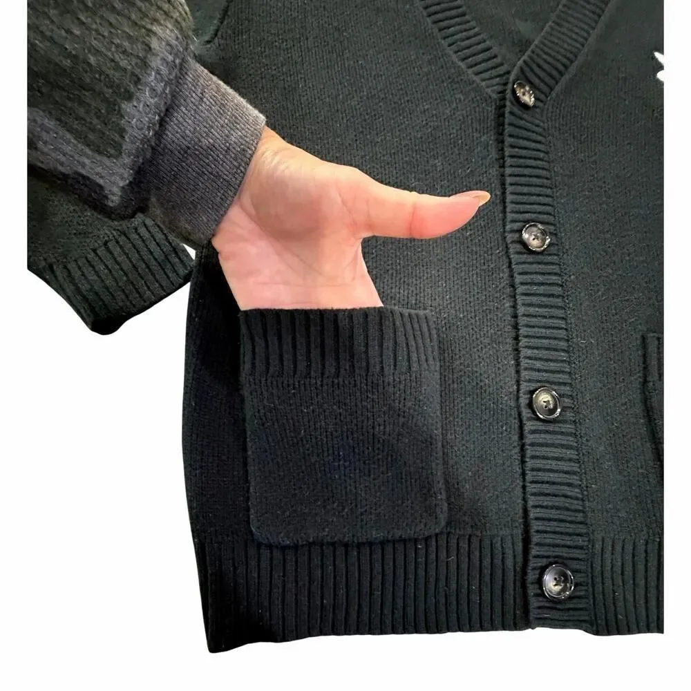 Playboy by Pacsun Black Button Up Cardigan Sweater SZ Large Academia Streetwear